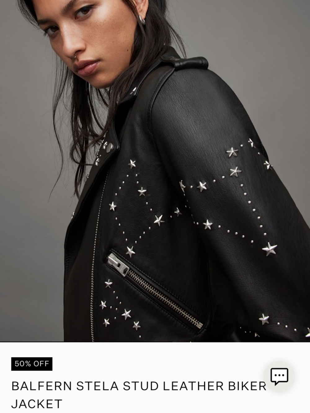 all saints leather balfern stela star studded moto jacket biker us 12 - Picture 5 of 14
